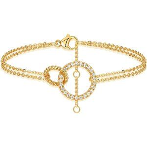 Women Gold Chain Bracelet, 18K Gold Plated Karma Adjustable Layered Bracelet